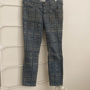 NWOT FREE PEOPLE Graphic Jeans Size 29 Green & Tan